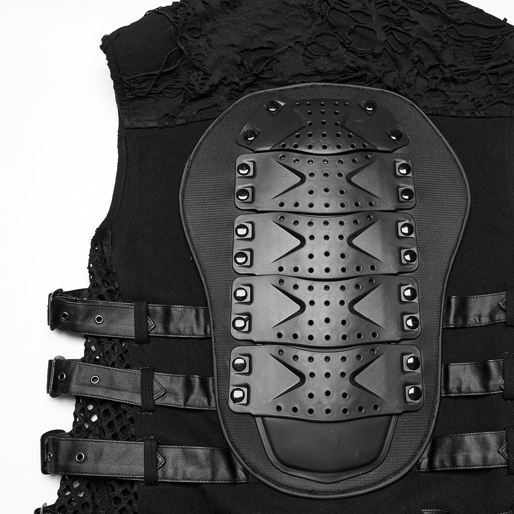 WY-1784MJM Edgy Studded Black Punk Vests with Mesh and Straps