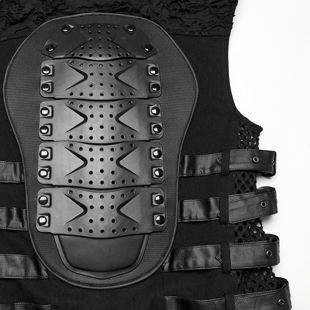 WY-1784MJM Edgy Studded Black Punk Vests with Mesh and Straps