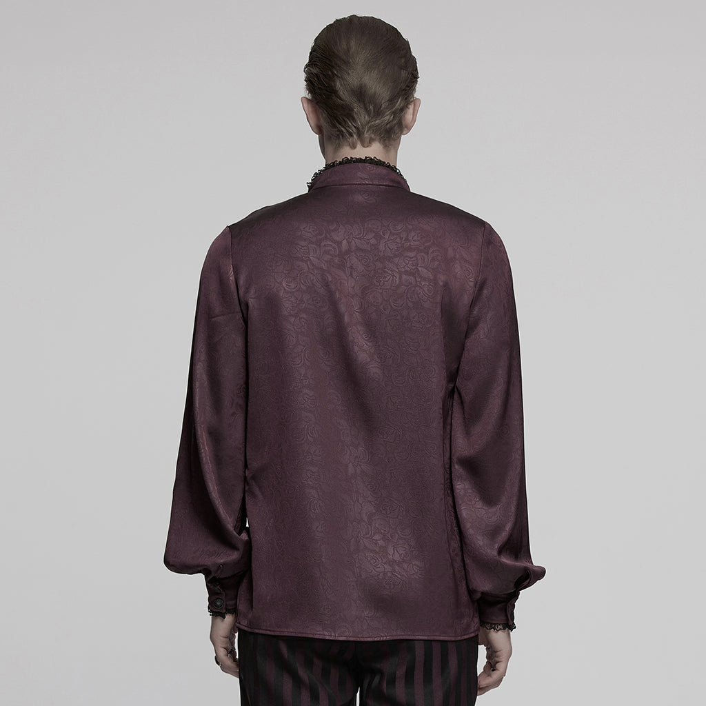 WY-1785CCM Mens Lace-Up Brocade Gothic Shirts Victorian-Style Long Sleeve