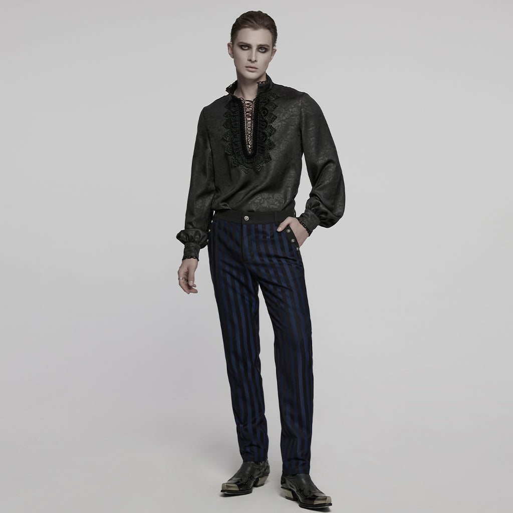 WY-1785CCM Mens Lace-Up Brocade Gothic Shirts Victorian-Style Long Sleeve