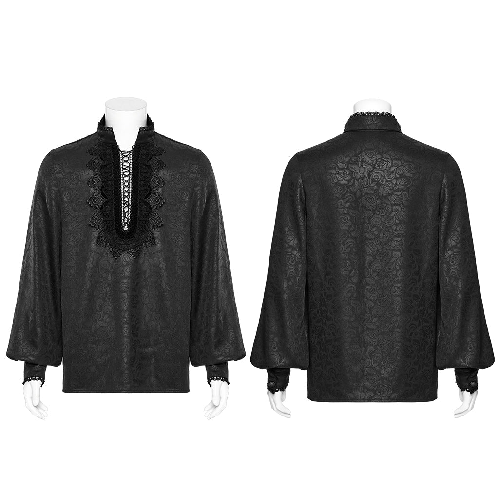 WY-1785CCM Mens Lace-Up Brocade Gothic Shirts Victorian-Style Long Sleeve