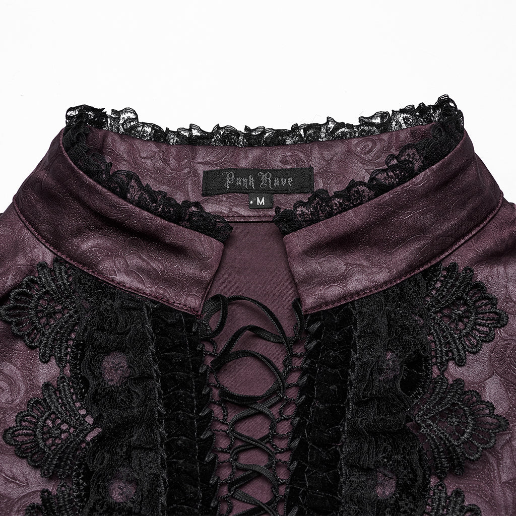 WY-1785CCM Mens Lace-Up Brocade Gothic Shirts Victorian-Style Long Sleeve