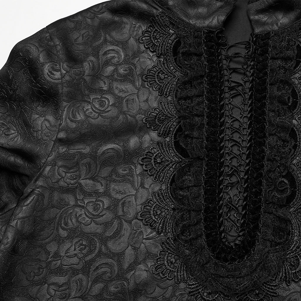 WY-1785CCM Mens Lace-Up Brocade Gothic Shirts Victorian-Style Long Sleeve