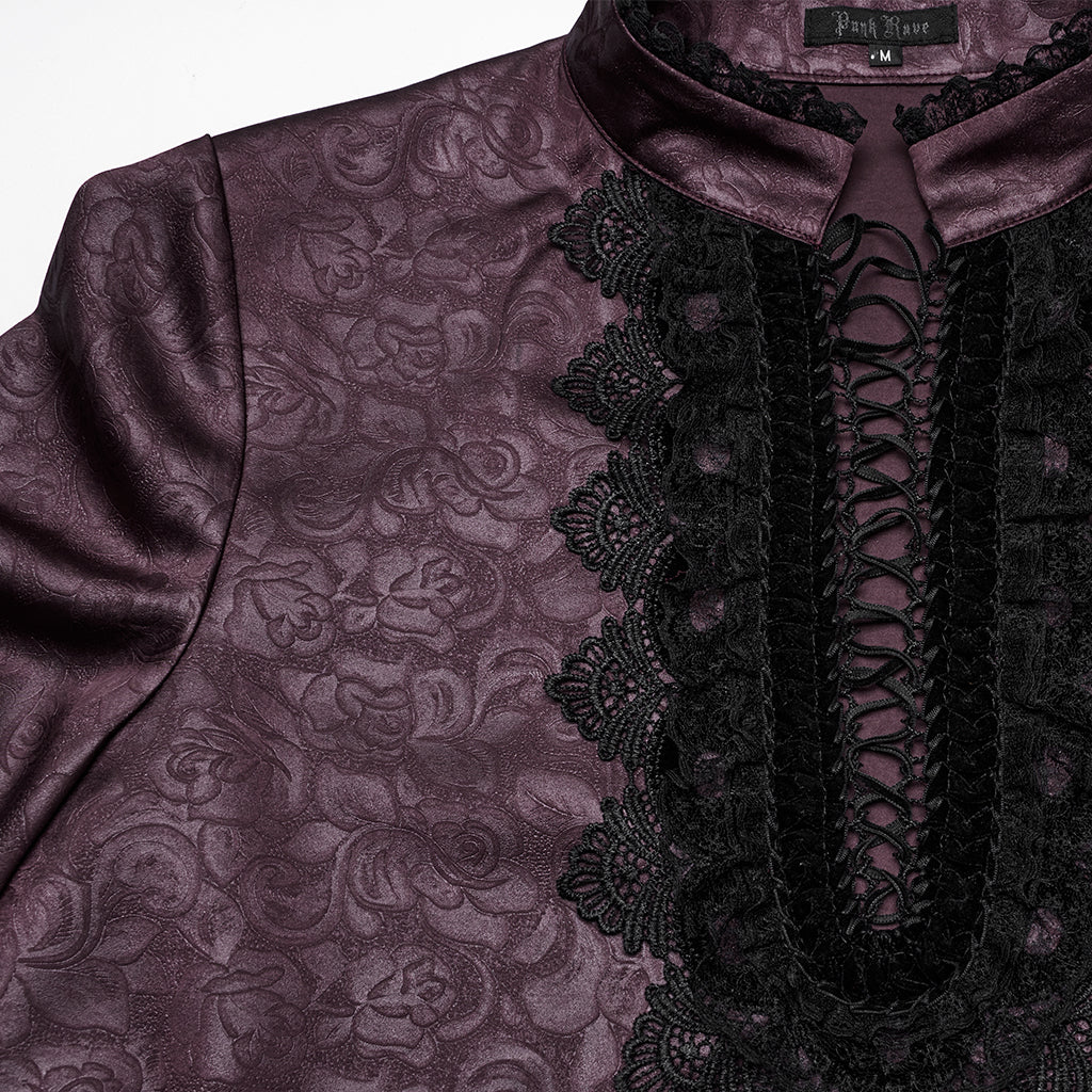 WY-1785CCM Mens Lace-Up Brocade Gothic Shirts Victorian-Style Long Sleeve