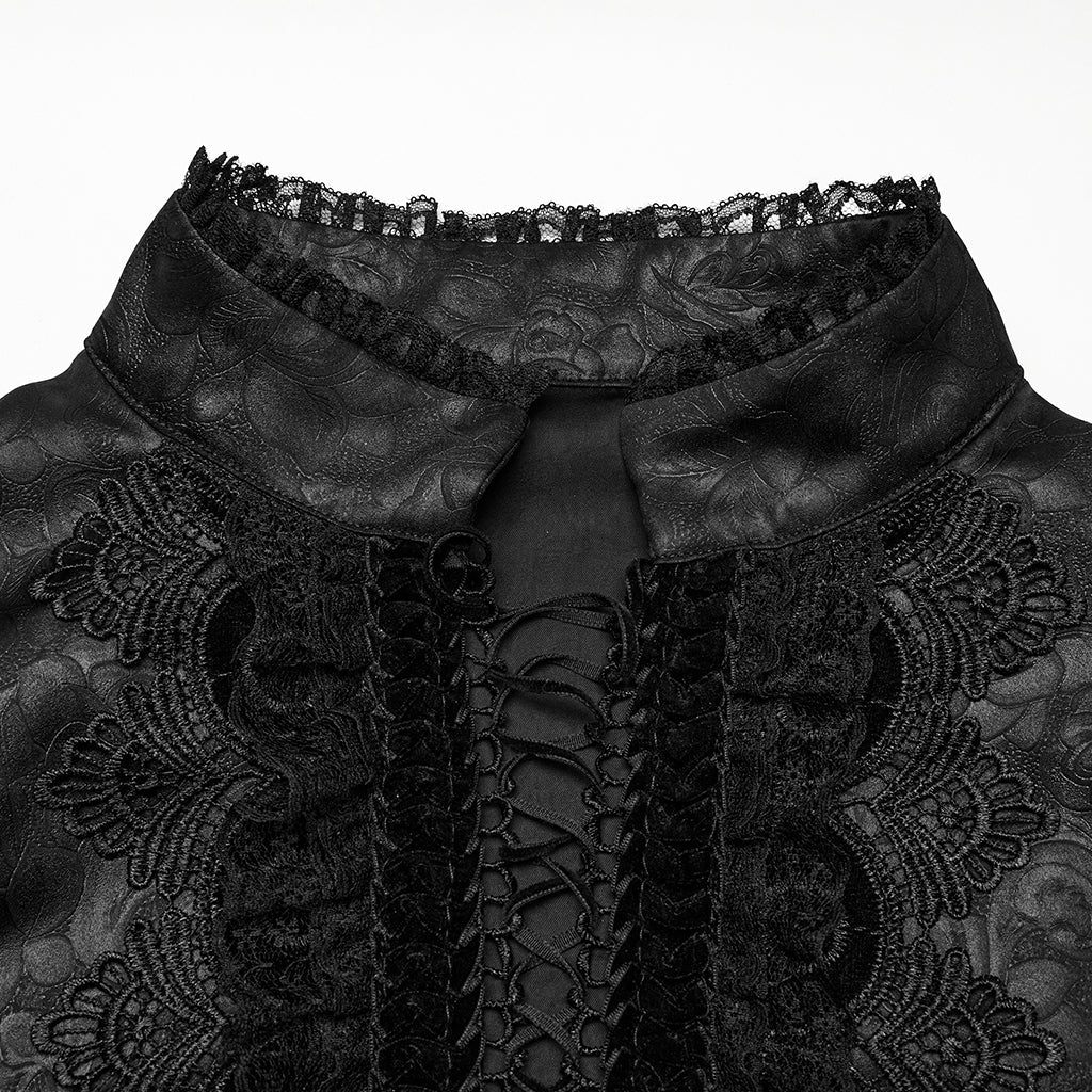 WY-1785CCM Mens Lace-Up Brocade Gothic Shirts Victorian-Style Long Sleeve