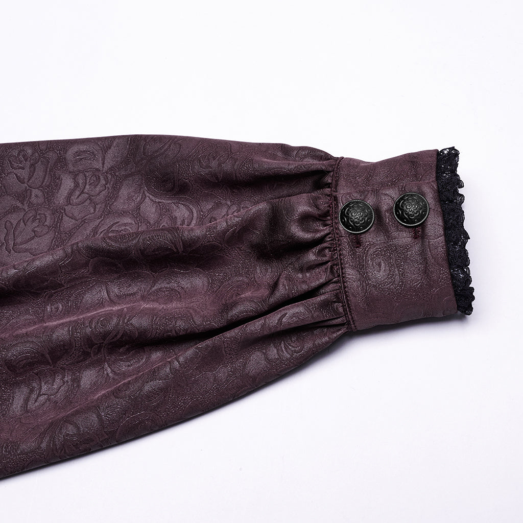 WY-1785CCM Mens Lace-Up Brocade Gothic Shirts Victorian-Style Long Sleeve