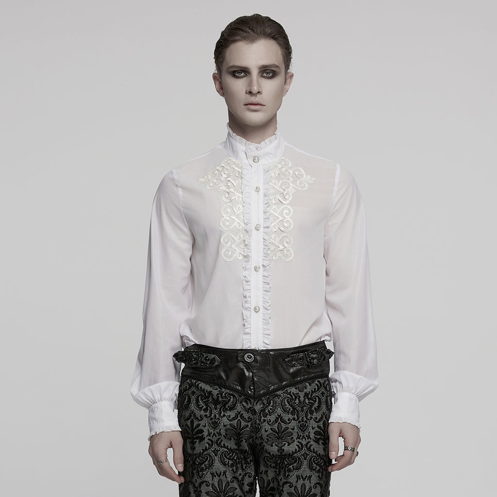 WY-1786CCM Gothic Shirts Black Embroidered Victorian Style Ruffled Collar