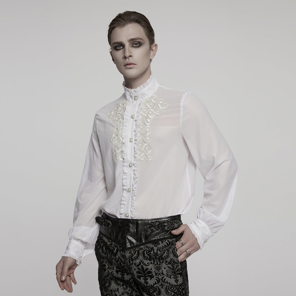 WY-1786CCM Gothic Shirts Black Embroidered Victorian Style Ruffled Collar