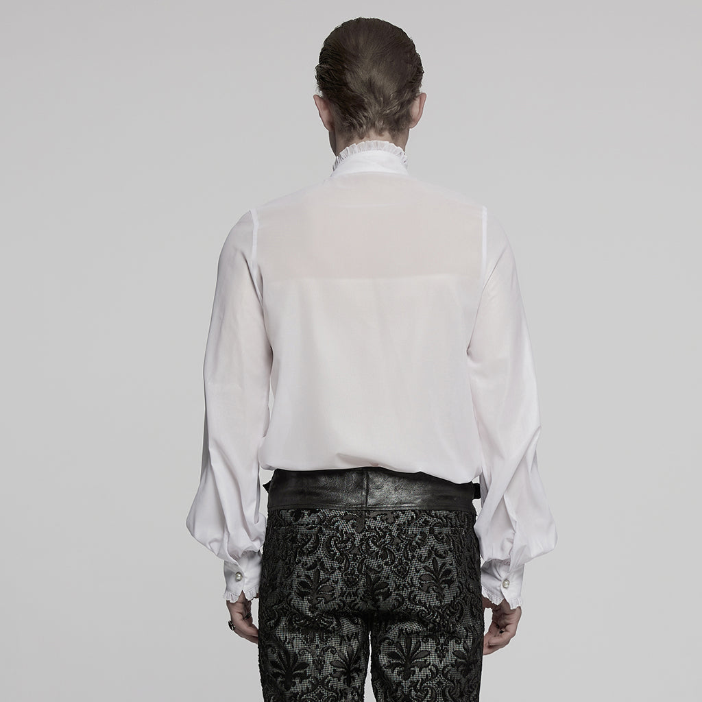 WY-1786CCM Gothic Shirts Black Embroidered Victorian Style Ruffled Collar