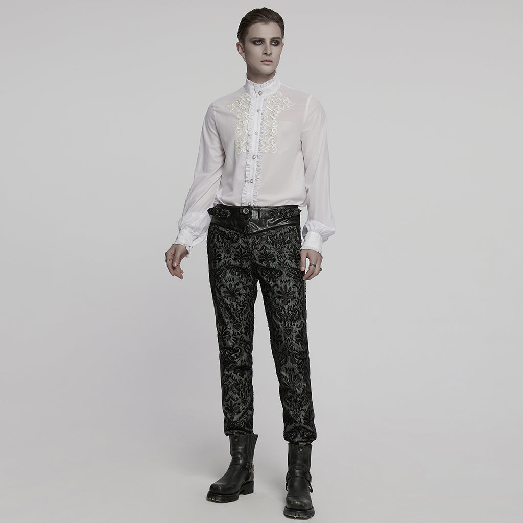 WY-1786CCM Gothic Shirts Black Embroidered Victorian Style Ruffled Collar