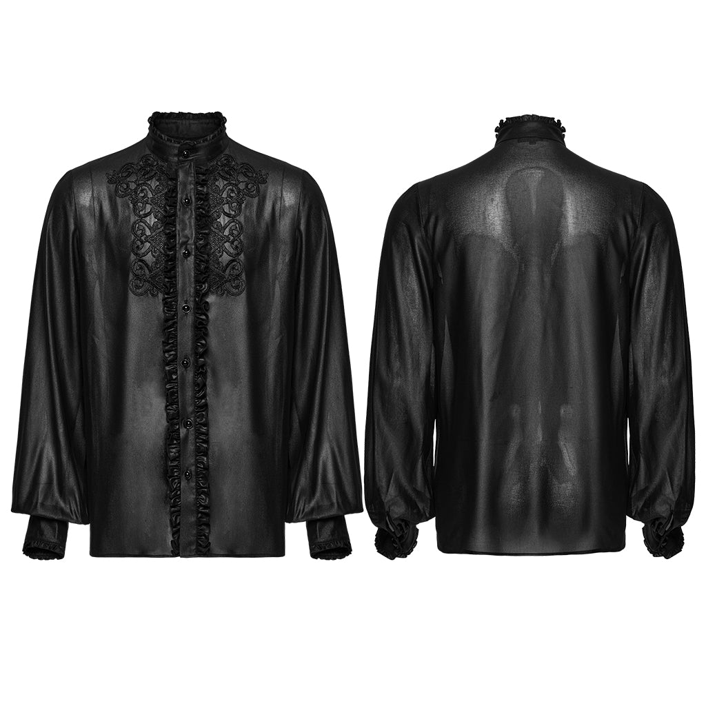 WY-1786CCM Gothic Shirts Black Embroidered Victorian Style Ruffled Collar