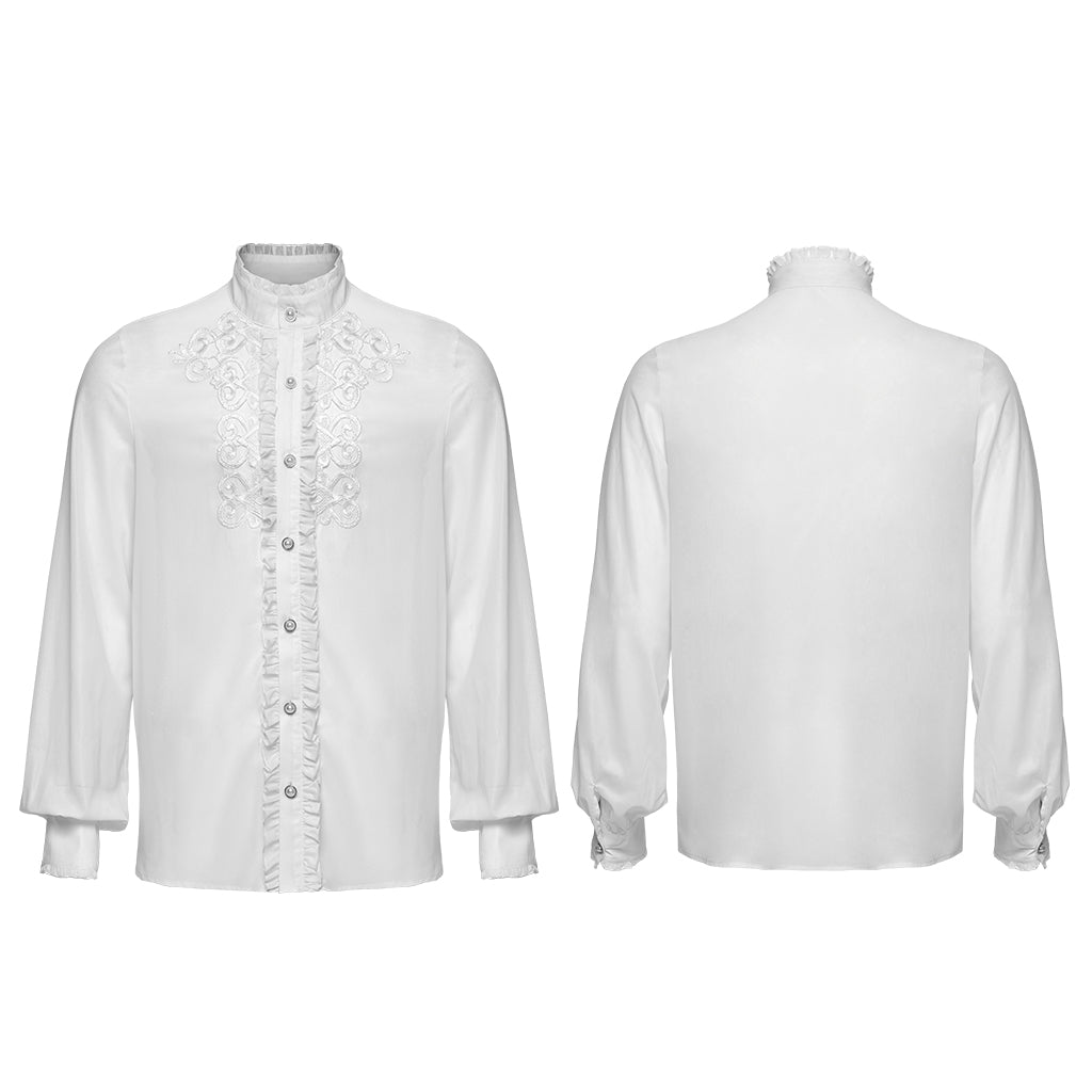 WY-1786CCM Gothic Shirts Black Embroidered Victorian Style Ruffled Collar