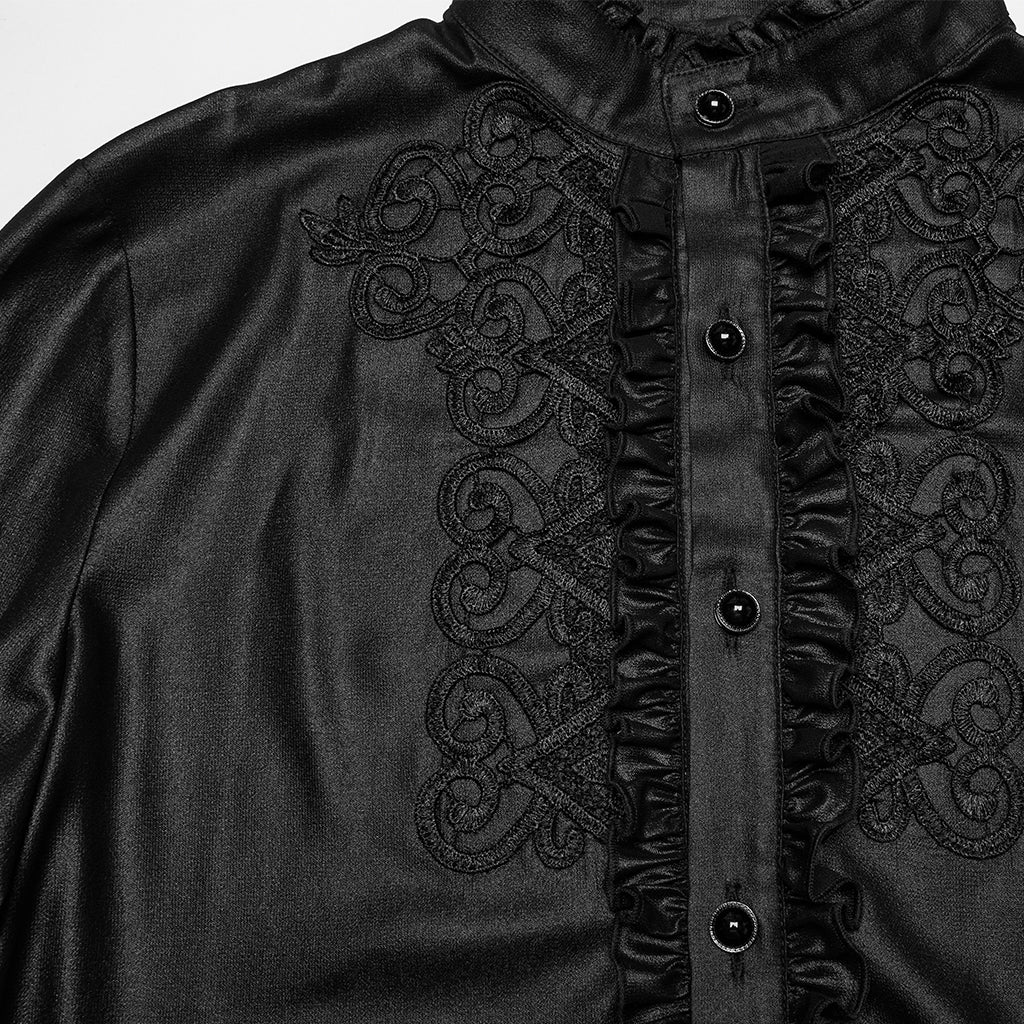 WY-1786CCM Gothic Shirts Black Embroidered Victorian Style Ruffled Collar