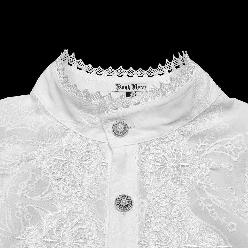 WY-1786CCM Gothic Shirts Black Embroidered Victorian Style Ruffled Collar