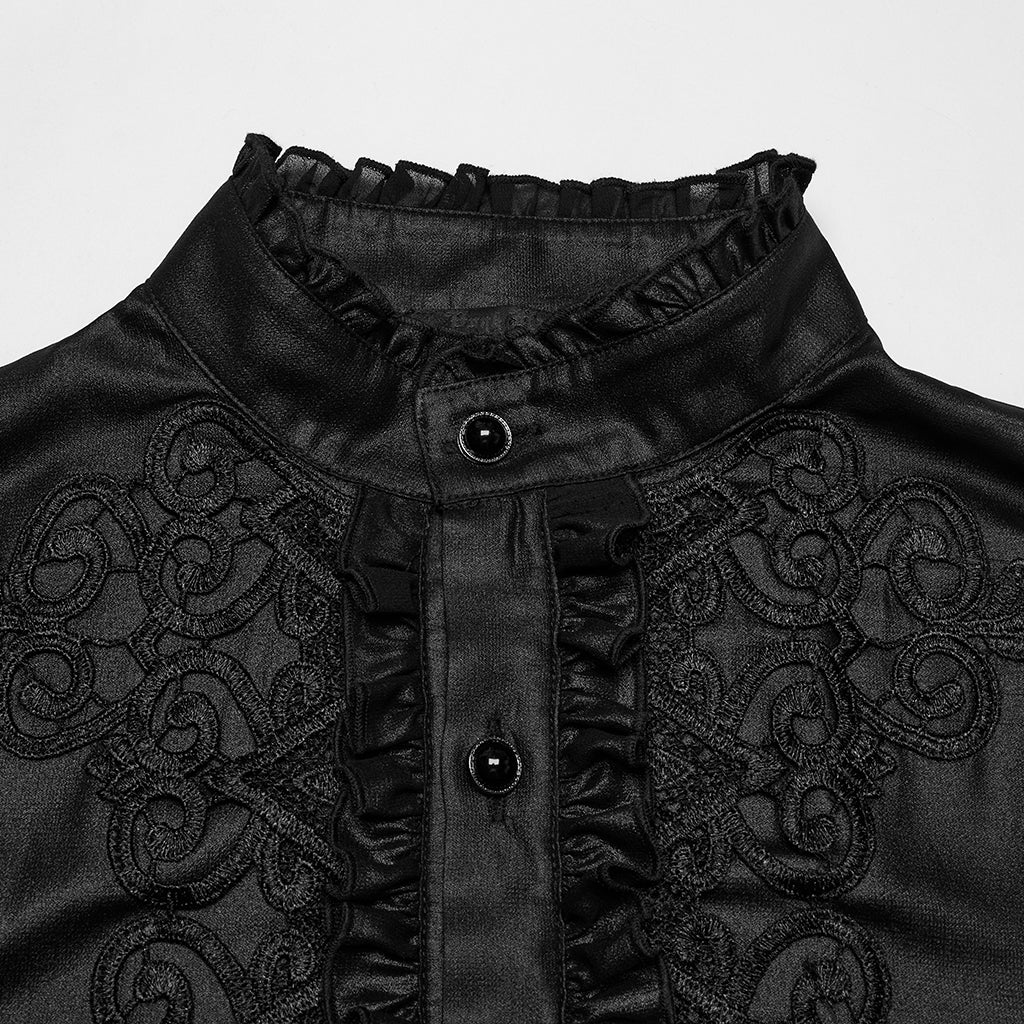 WY-1786CCM Gothic Shirts Black Embroidered Victorian Style Ruffled Collar