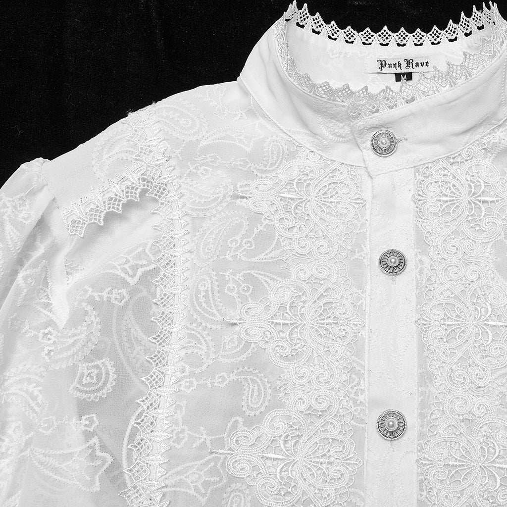 WY-1786CCM Gothic Shirts Black Embroidered Victorian Style Ruffled Collar