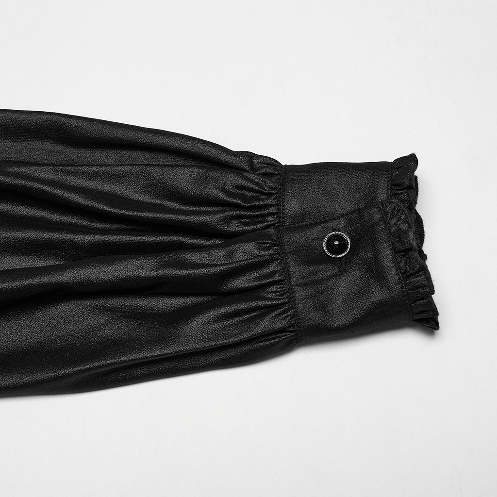 WY-1786CCM Gothic Shirts Black Embroidered Victorian Style Ruffled Collar