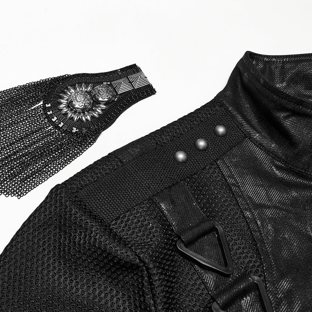 WY-1788XDM Edgy Black Chain-Ring Punk Jackets Unique Cropped Design