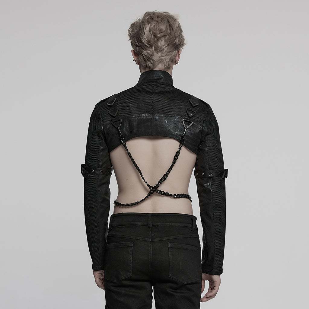 WY-1788XDM Edgy Black Chain-Ring Punk Jackets Unique Cropped Design