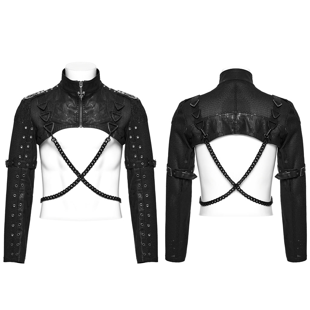 WY-1788XDM Edgy Black Chain-Ring Punk Jackets Unique Cropped Design