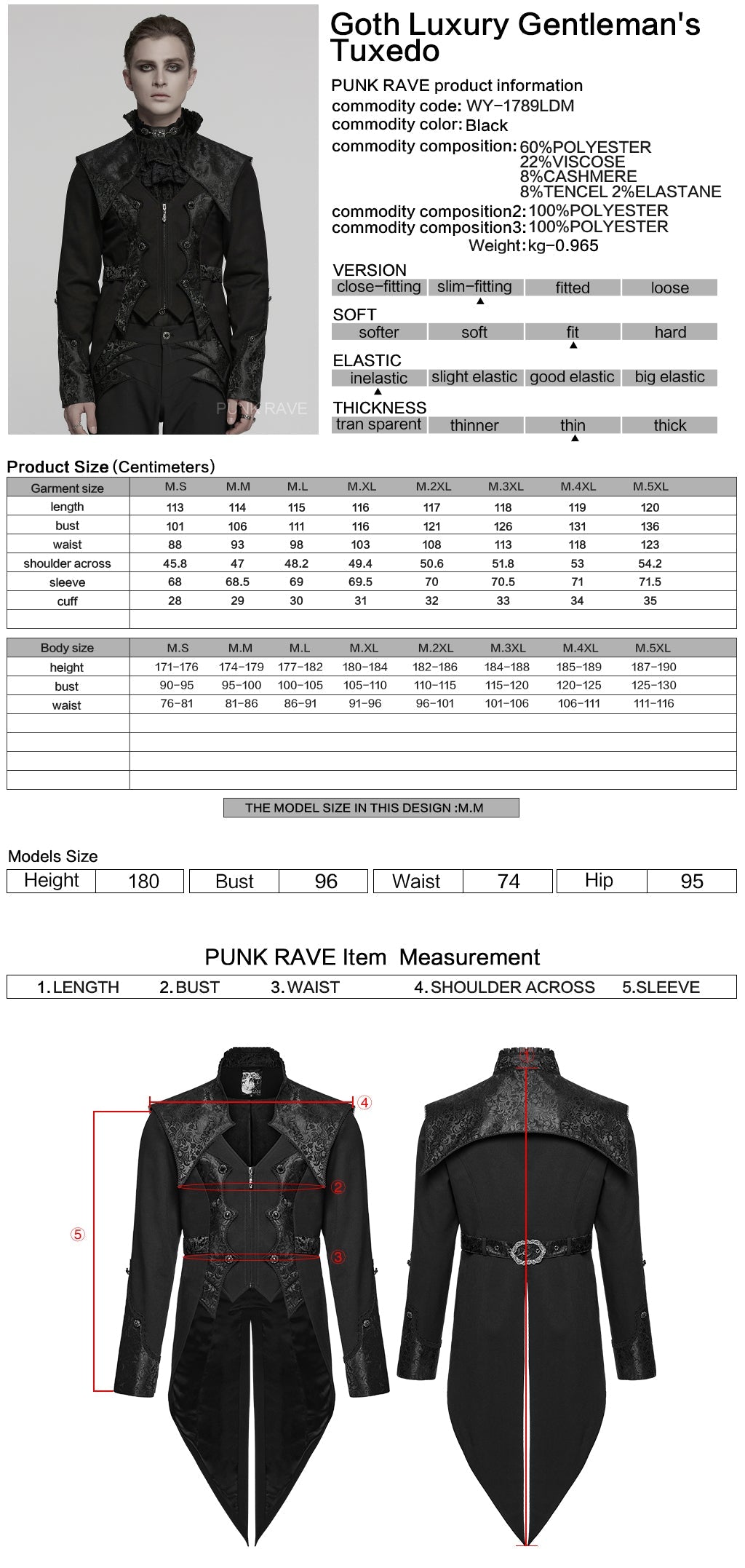 WY-1789LDM Gothic Coat Dark Victorian Brocade Jacket Menswear Tailored Design