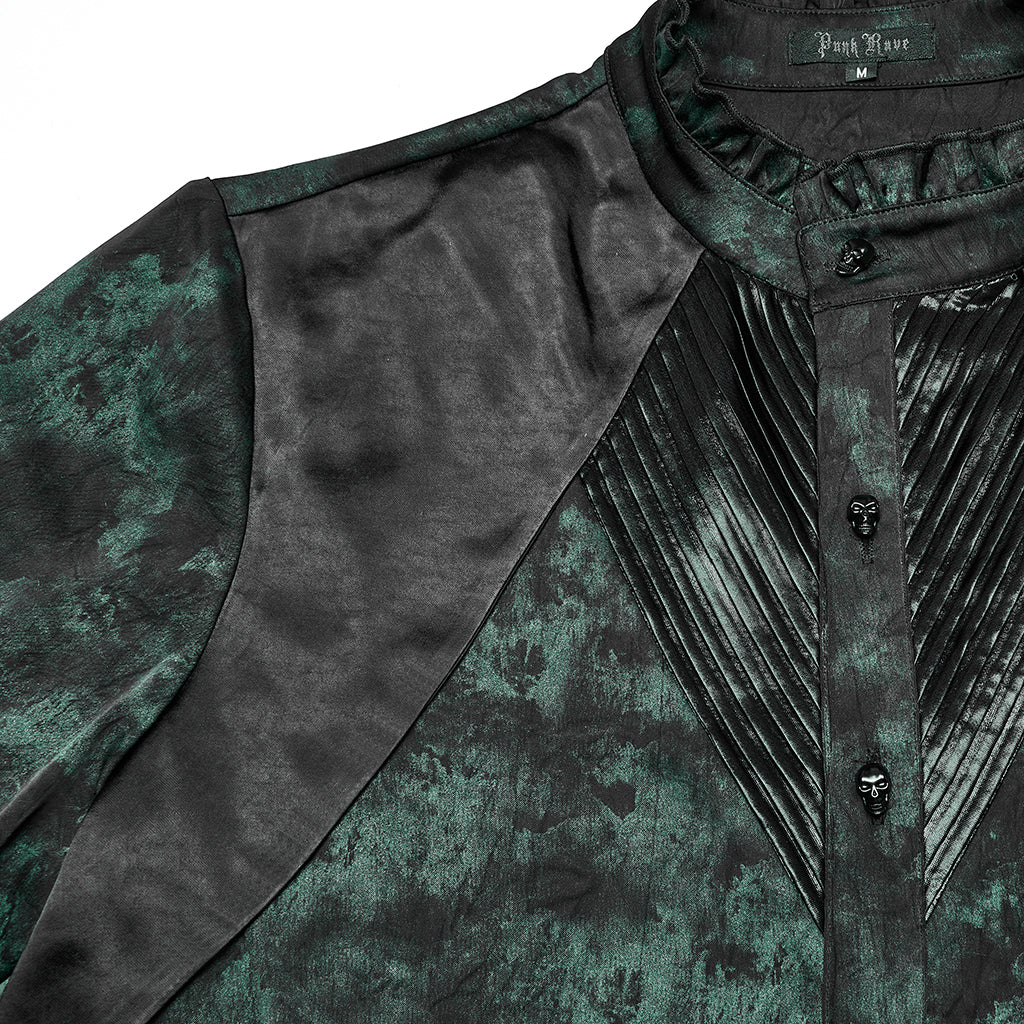 WY-1790CCM Gothic Shirts Men Jacquard Lace Collar Dark Green Design