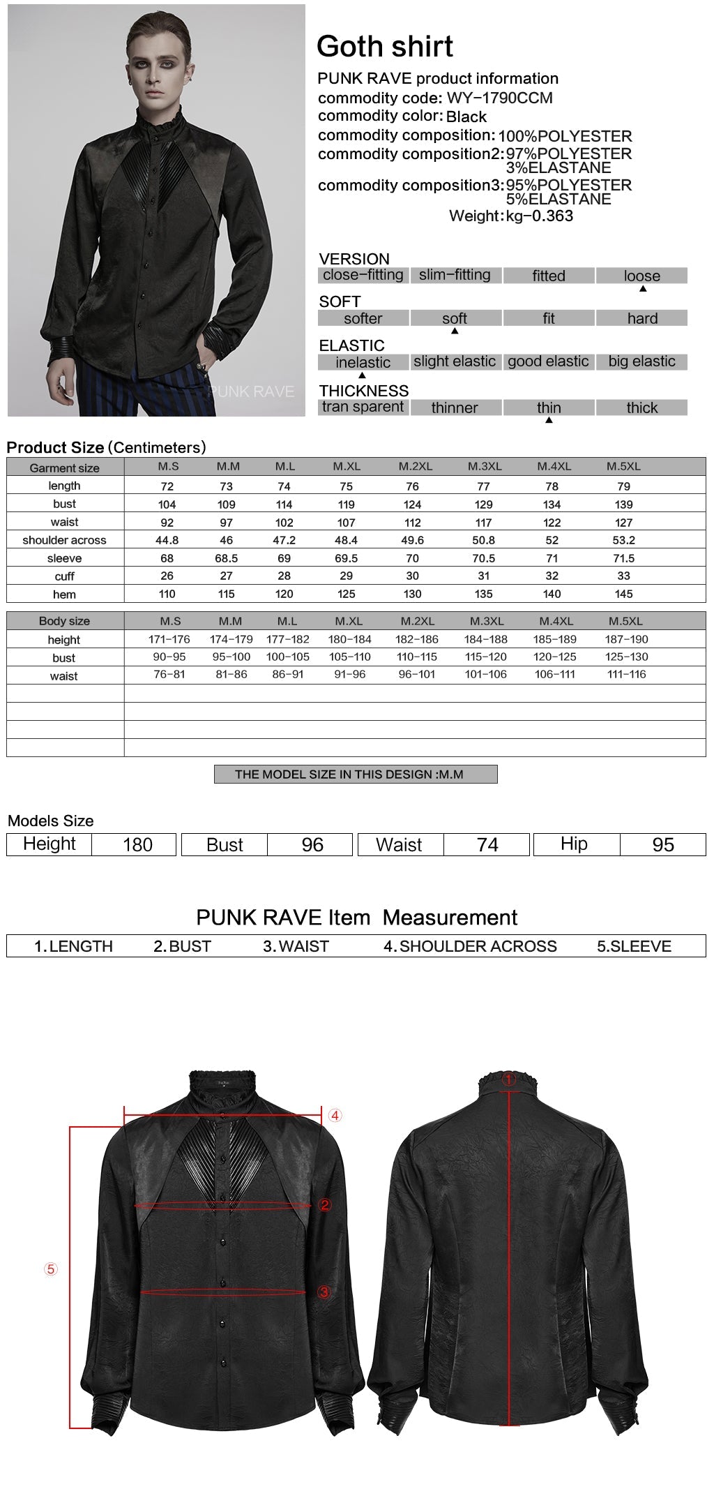 WY-1790CCM Gothic Shirts Men Jacquard Lace Collar Dark Green Design