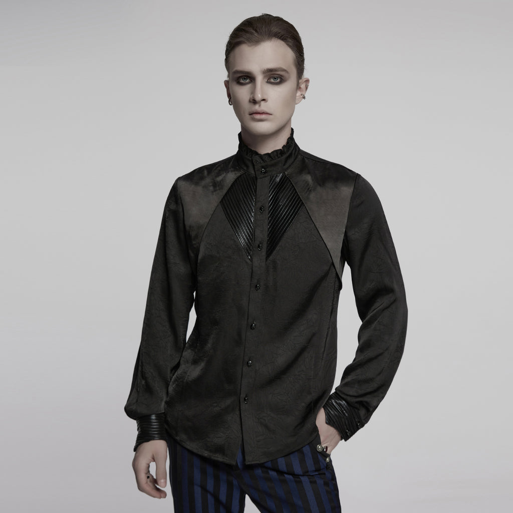 WY-1790CCM Gothic Shirts Men Jacquard Lace Collar Dark Green Design