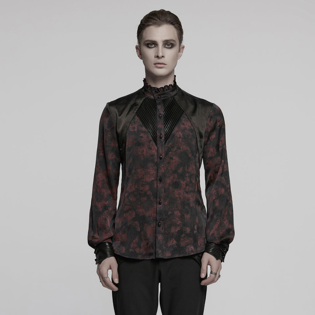 WY-1790CCM Gothic Shirts Men Jacquard Lace Collar Dark Green Design