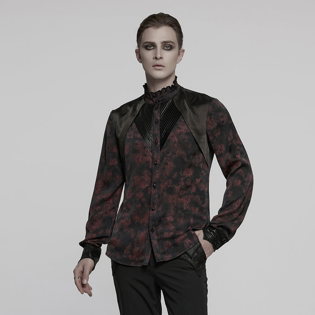WY-1790CCM Gothic Shirts Men Jacquard Lace Collar Dark Green Design