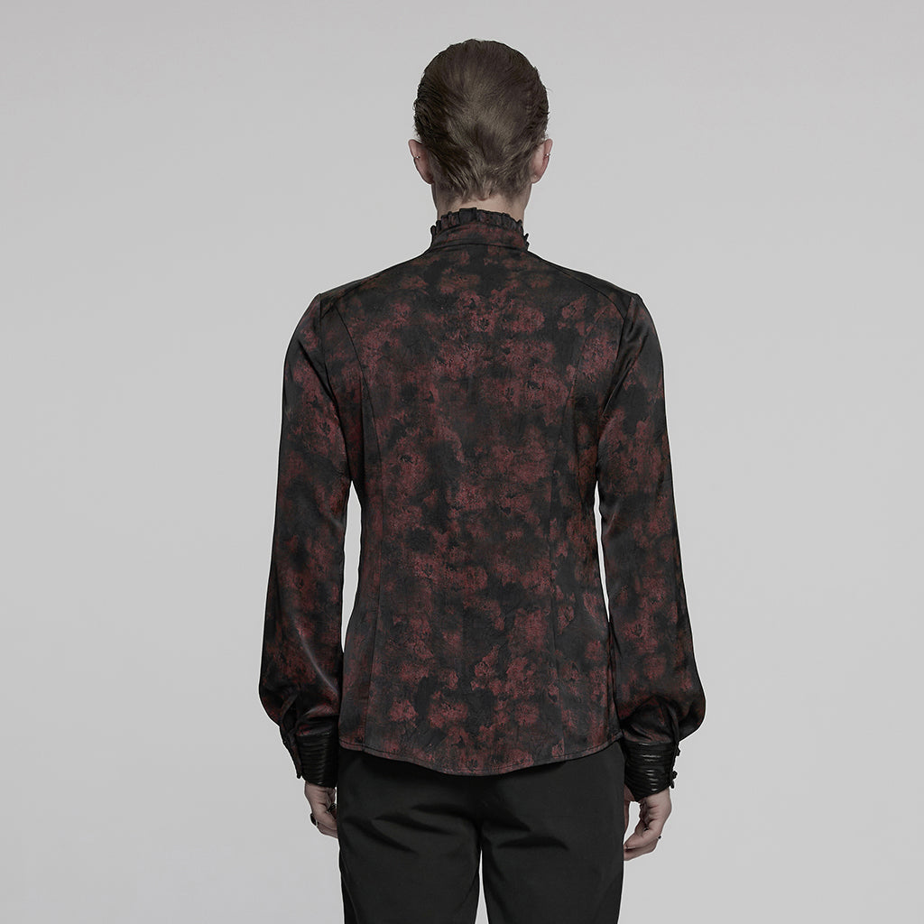 WY-1790CCM Gothic Shirts Men Jacquard Lace Collar Dark Green Design