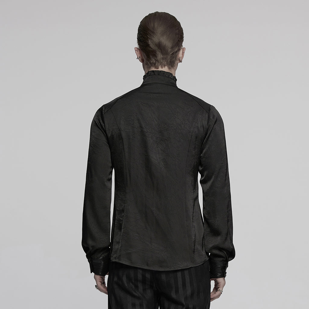 WY-1790CCM Gothic Shirts Men Jacquard Lace Collar Dark Green Design
