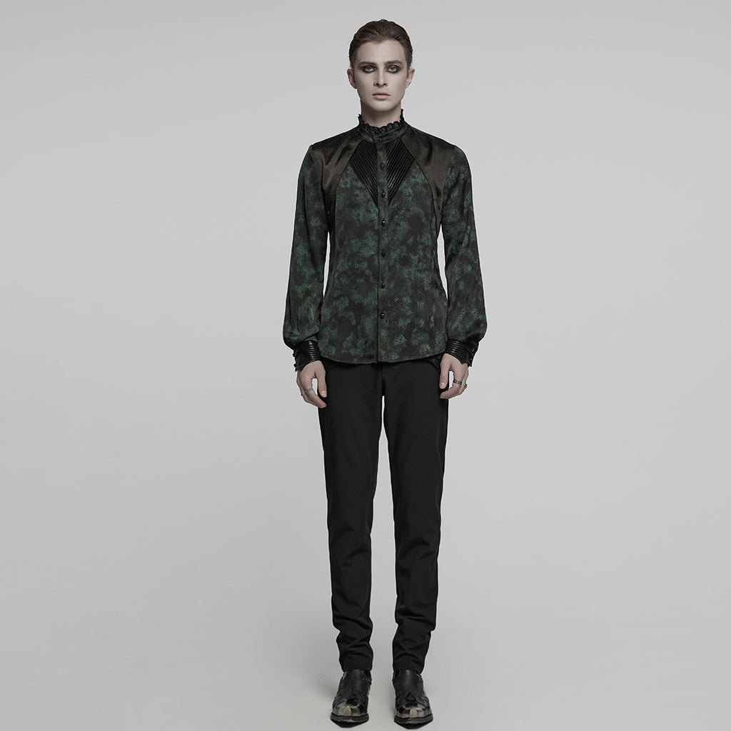 WY-1790CCM Gothic Shirts Men Jacquard Lace Collar Dark Green Design