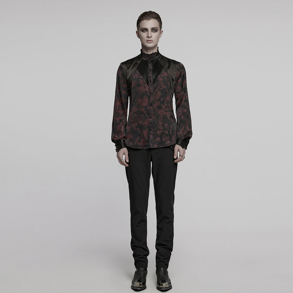 WY-1790CCM Gothic Shirts Men Jacquard Lace Collar Dark Green Design