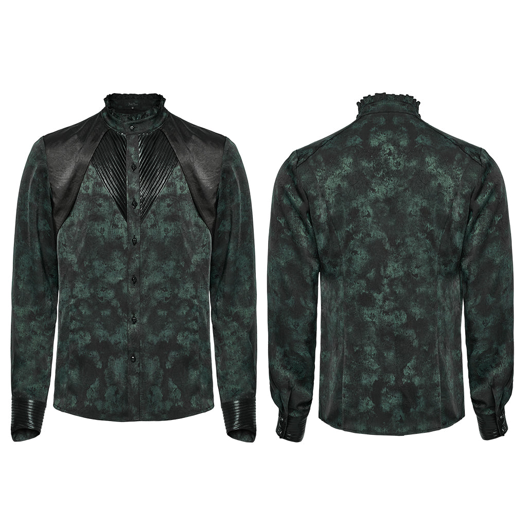 WY-1790CCM Gothic Shirts Men Jacquard Lace Collar Dark Green Design