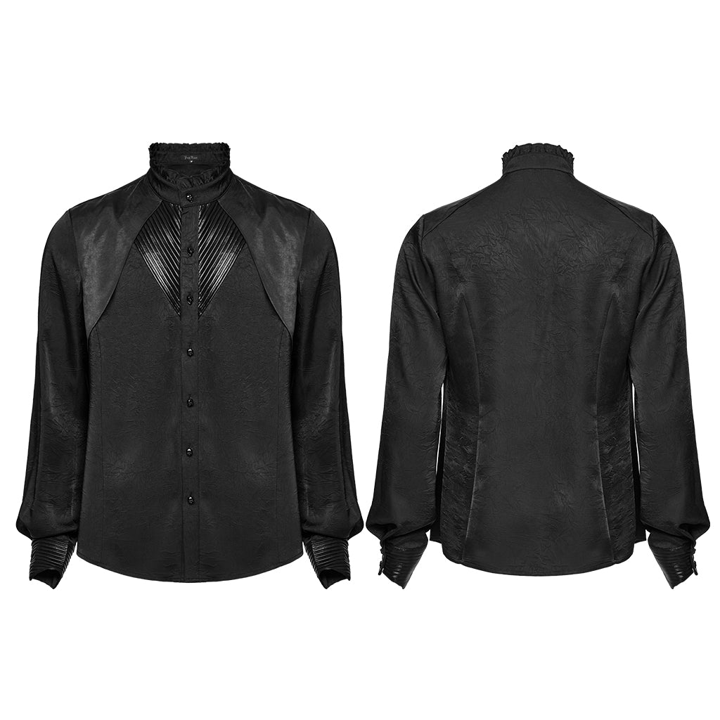WY-1790CCM Gothic Shirts Men Jacquard Lace Collar Dark Green Design