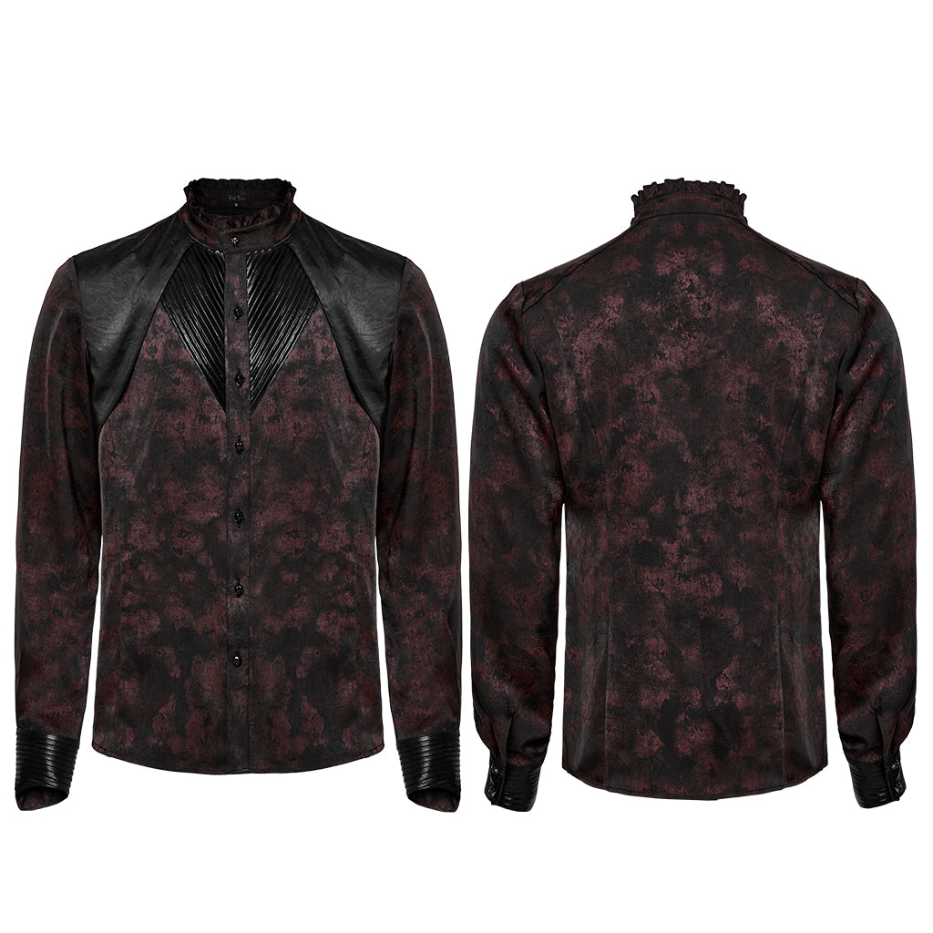 WY-1790CCM Gothic Shirts Men Jacquard Lace Collar Dark Green Design