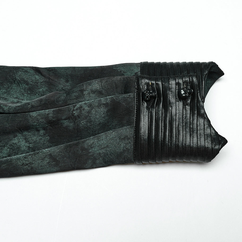 WY-1790CCM Gothic Shirts Men Jacquard Lace Collar Dark Green Design