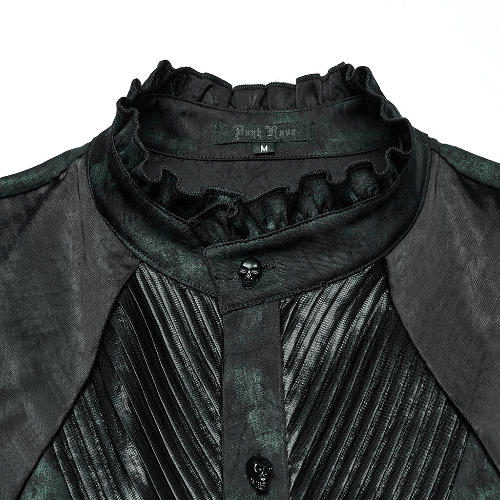 WY-1790CCM Gothic Shirts Men Jacquard Lace Collar Dark Green Design