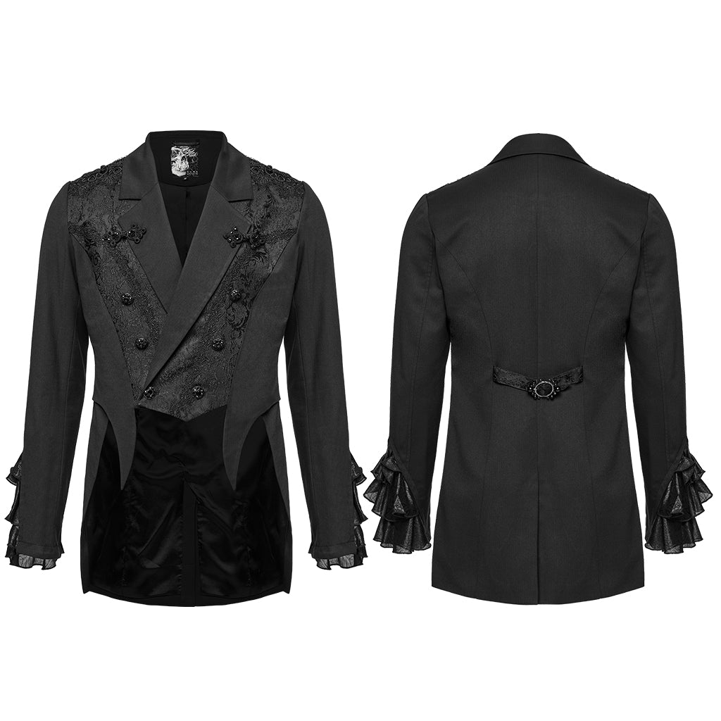 WY-1791LDM Victorian Gothic Coat Black Lace Tailored Vintage Steampunk Jacket