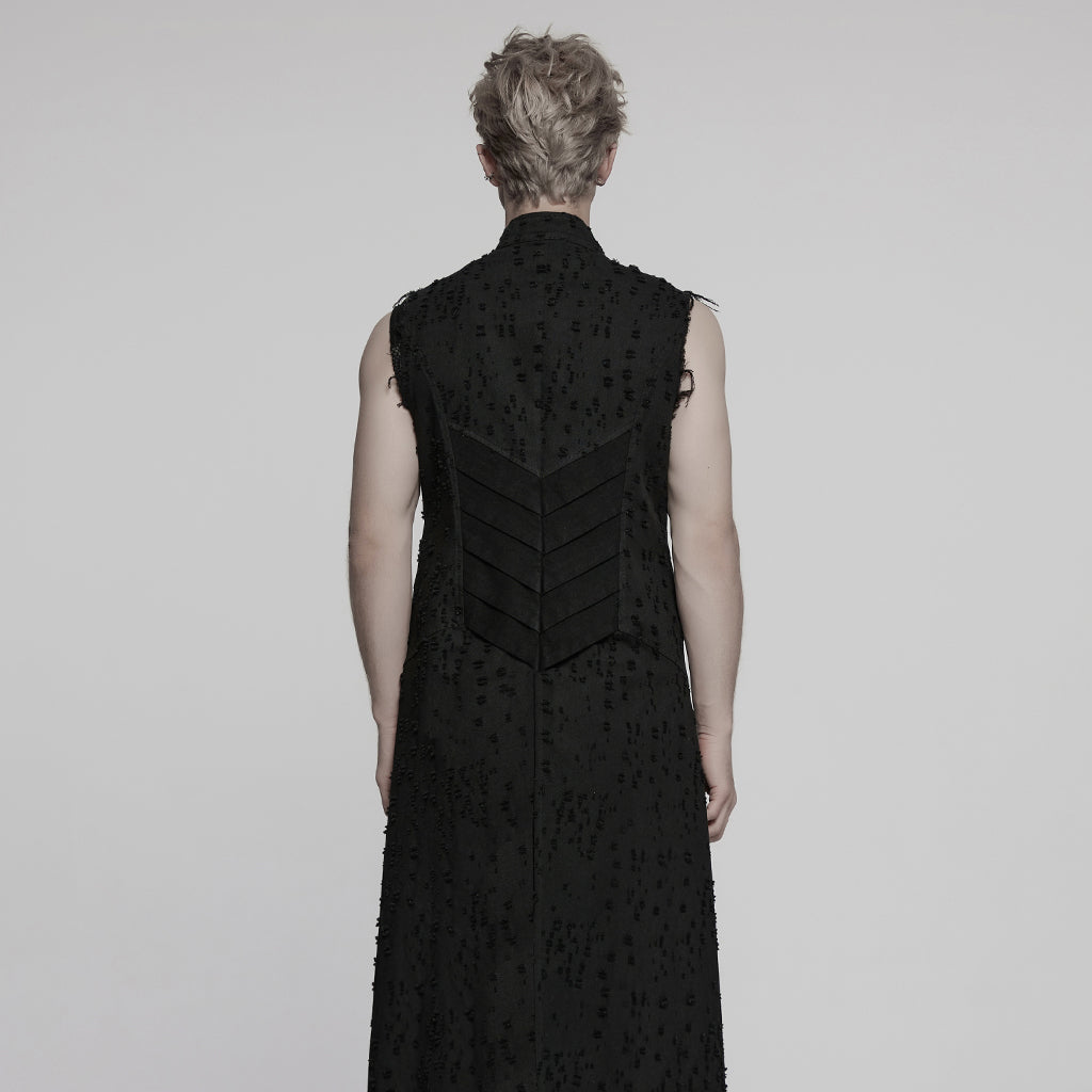 WY-1792MJM Mens Gothic Sleeveless Coat with Frayed Edge Details