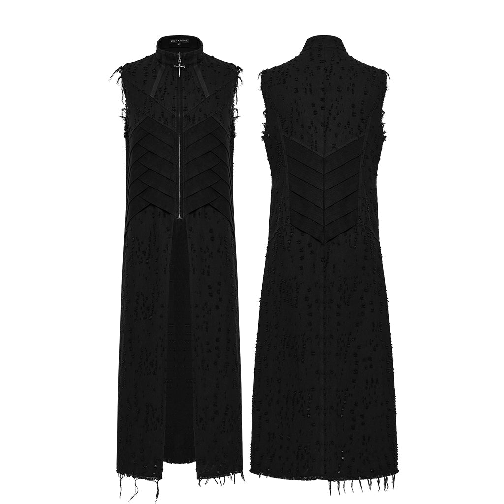 WY-1792MJM Mens Gothic Sleeveless Coat with Frayed Edge Details
