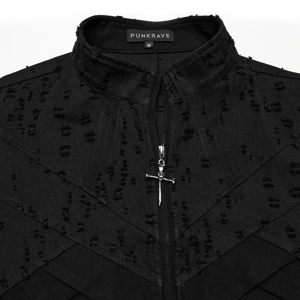 WY-1792MJM Mens Gothic Sleeveless Coat with Frayed Edge Details