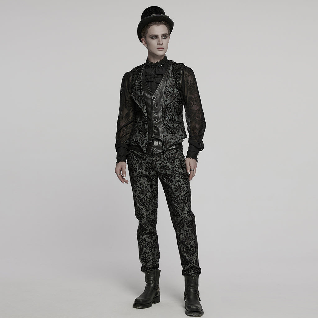 WY-1793MJM Mens Gothic Vest Embroidered Lace Button Up Vintage Style
