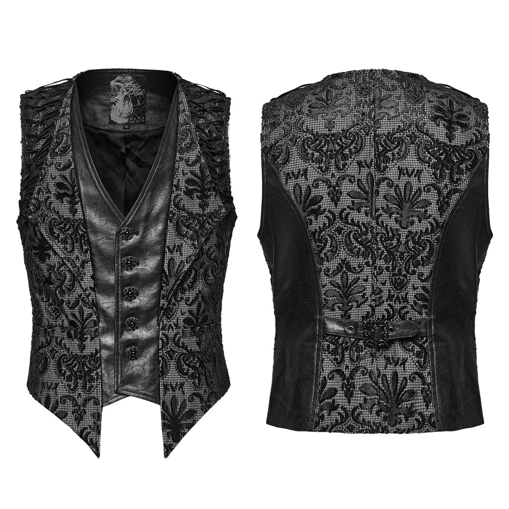 WY-1793MJM Mens Gothic Vest Embroidered Lace Button Up Vintage Style