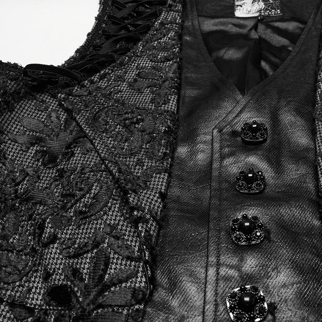 WY-1793MJM Mens Gothic Vest Embroidered Lace Button Up Vintage Style