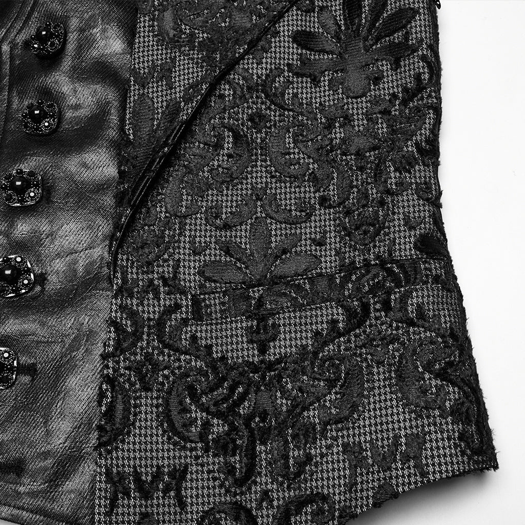 WY-1793MJM Mens Gothic Vest Embroidered Lace Button Up Vintage Style