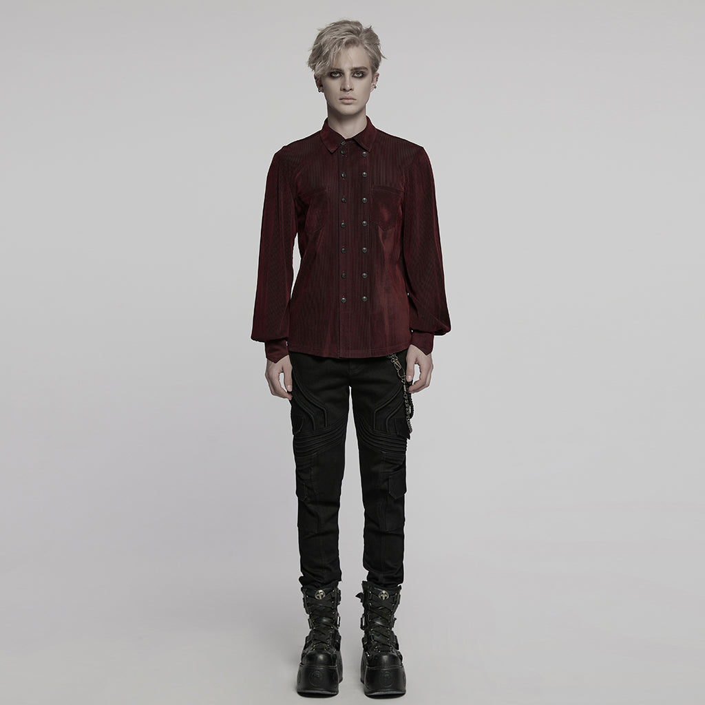 WY-1794CCM Mens Gothic Velvet Double Breasted Burgundy Shirt Trendy