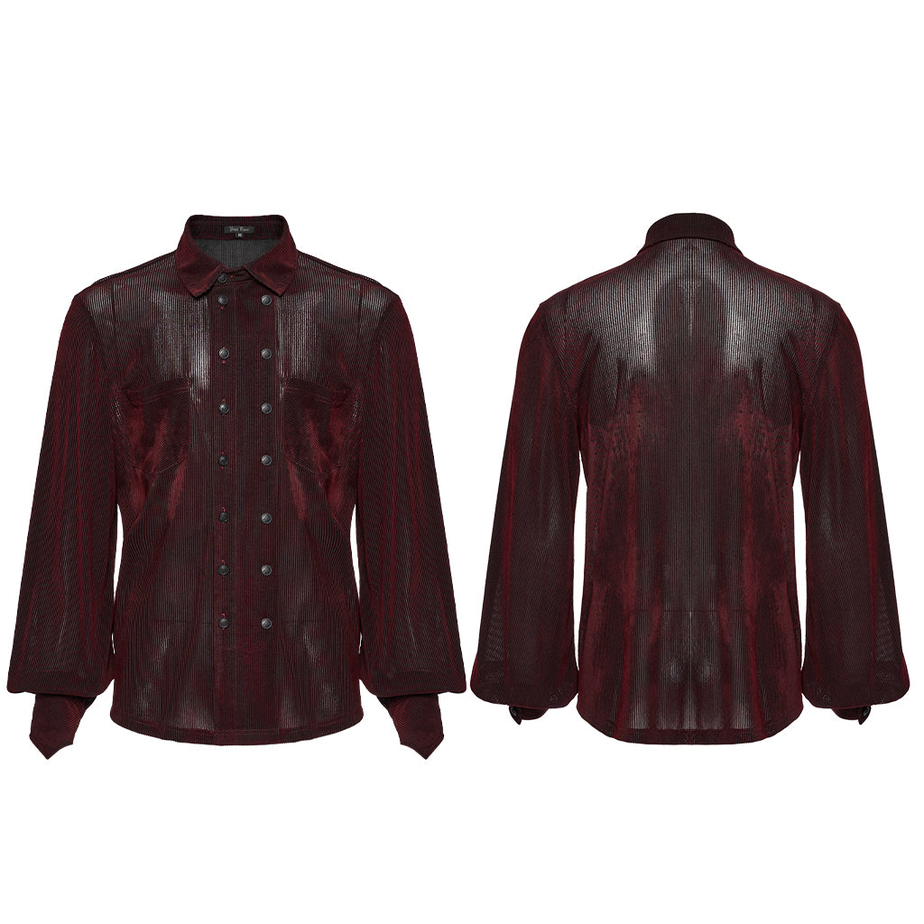 WY-1794CCM Mens Gothic Velvet Double Breasted Burgundy Shirt Trendy