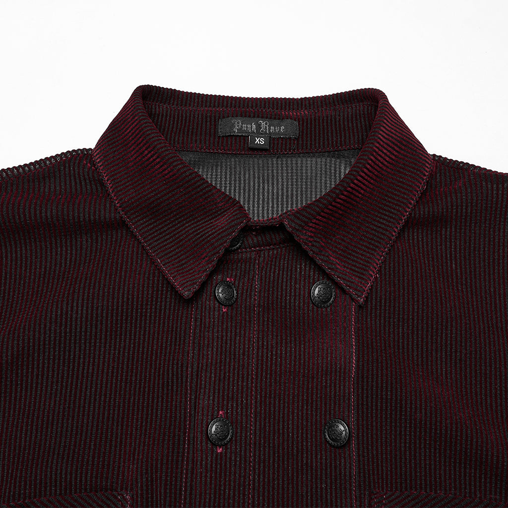 WY-1794CCM Mens Gothic Velvet Double Breasted Burgundy Shirt Trendy